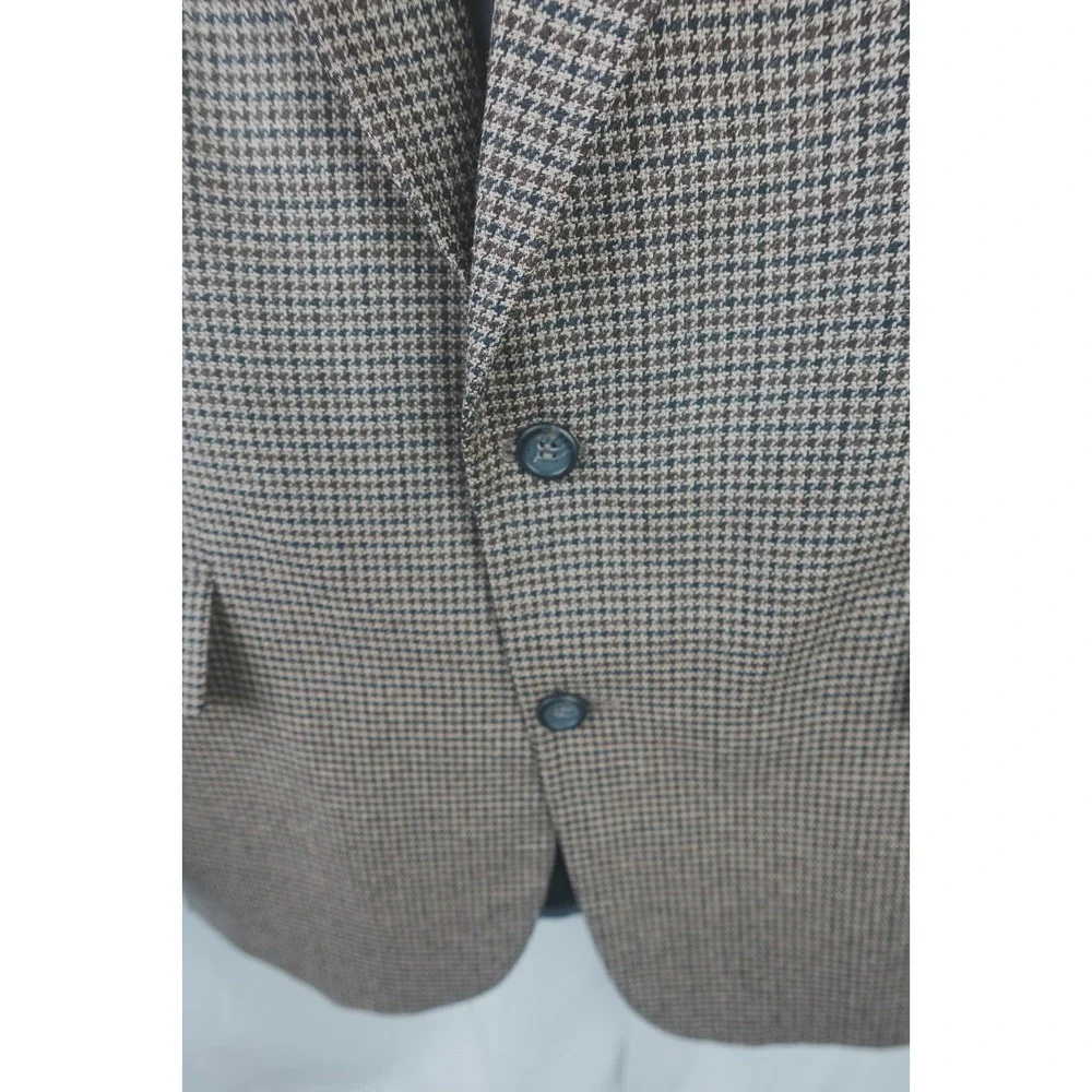 Robert Stock 46R Silk Wool‎ Blend Houndstooth Tan Brown Check Sport Coat Blazer